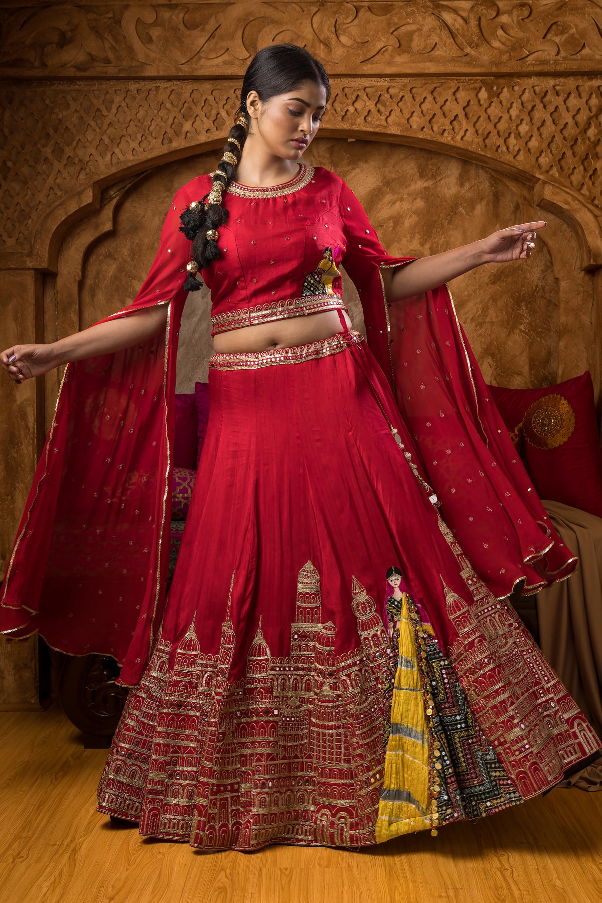 Heavy Embroidered Lahenga with Matching Potli Bag