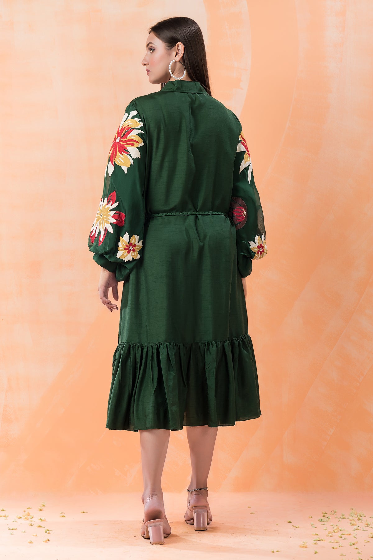 Sacred Suta Designer Dress with Hand Painted Puffed Sleeves