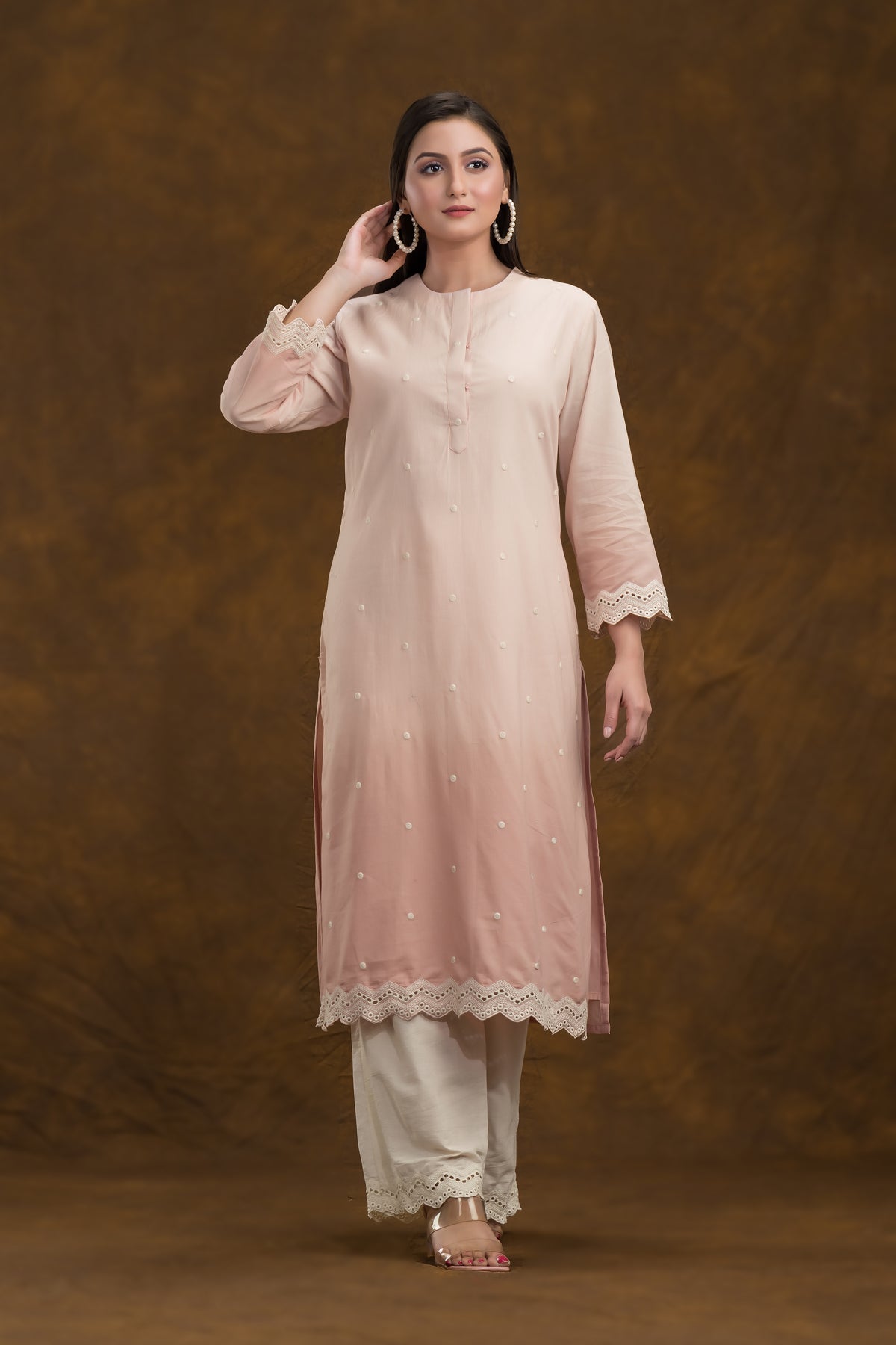 Embroidered Cotton Kurta-Pant-Dupatta Set