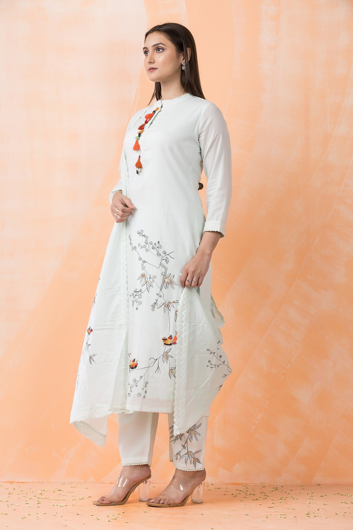 Sacred Suta Embroidered Cotton Kurta-Pant Dupatta Set