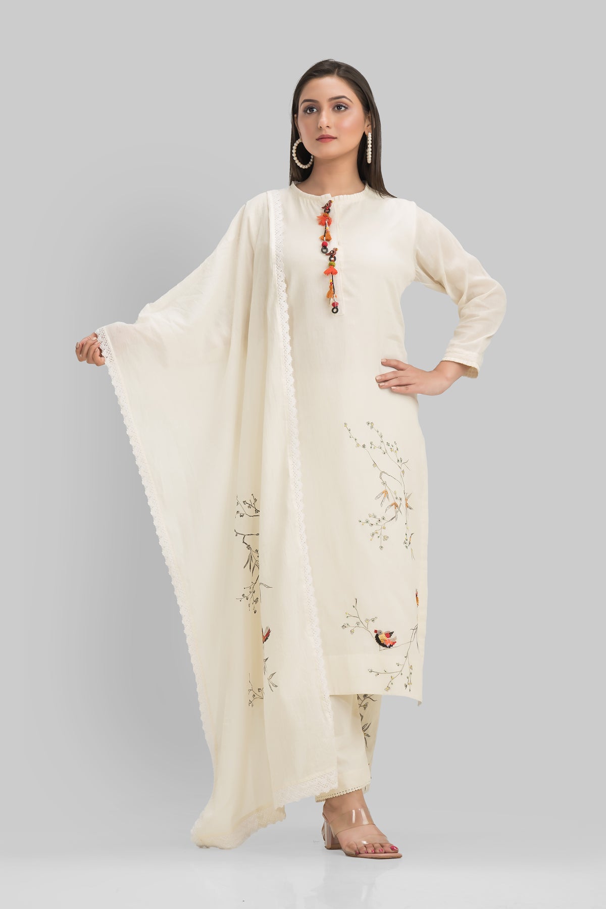 Sacred Suta Embroidered Cotton Kurta-Pant Dupatta Set
