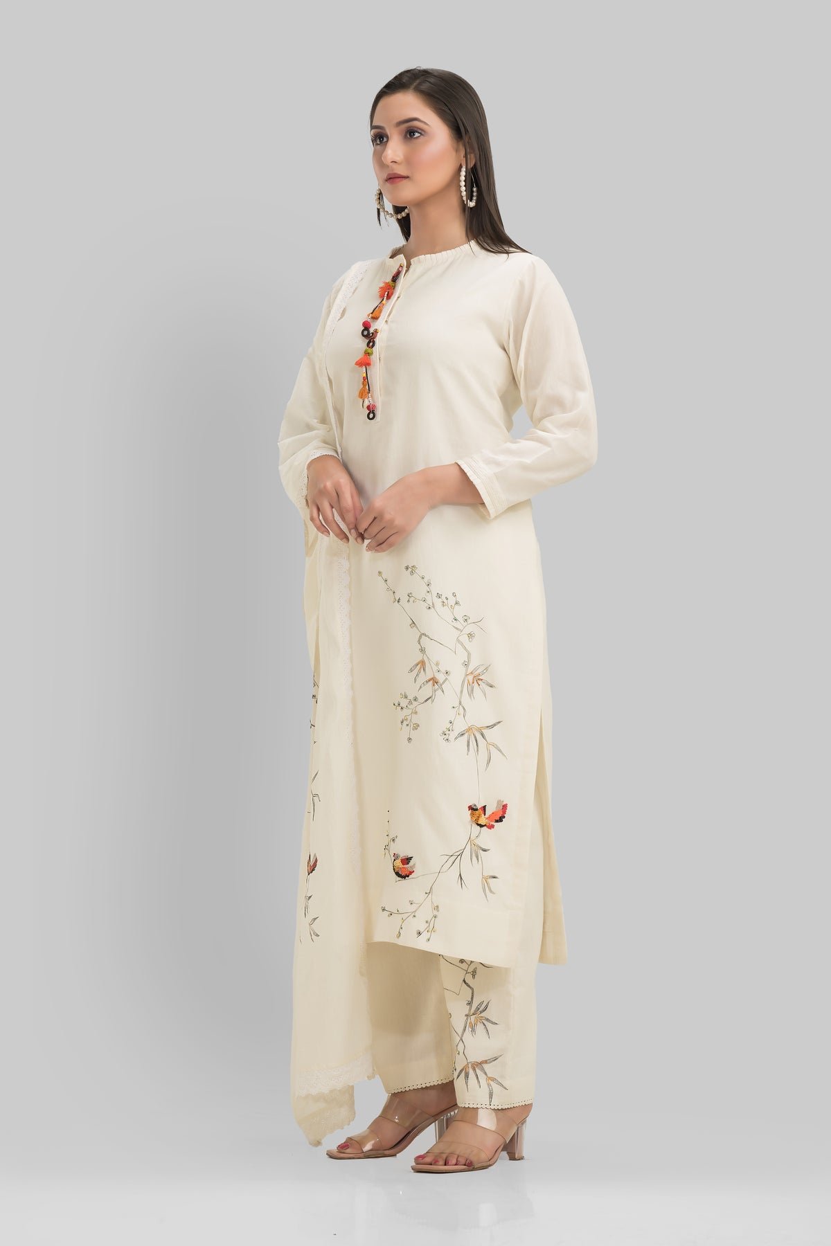 Sacred Suta Embroidered Cotton Kurta-Pant Dupatta Set