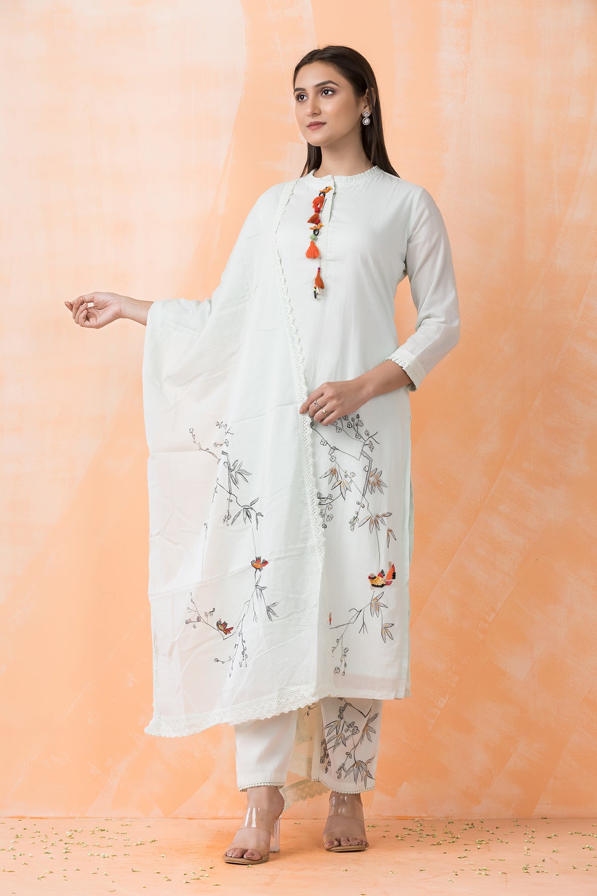 Sacred Suta Embroidered Cotton Kurta-Pant Dupatta Set