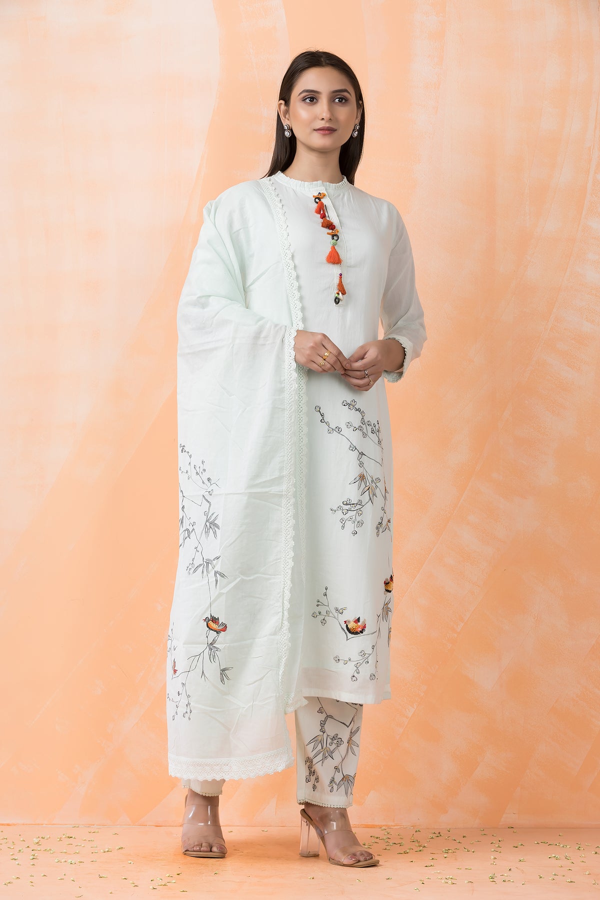 Sacred Suta Embroidered Cotton Kurta-Pant Dupatta Set
