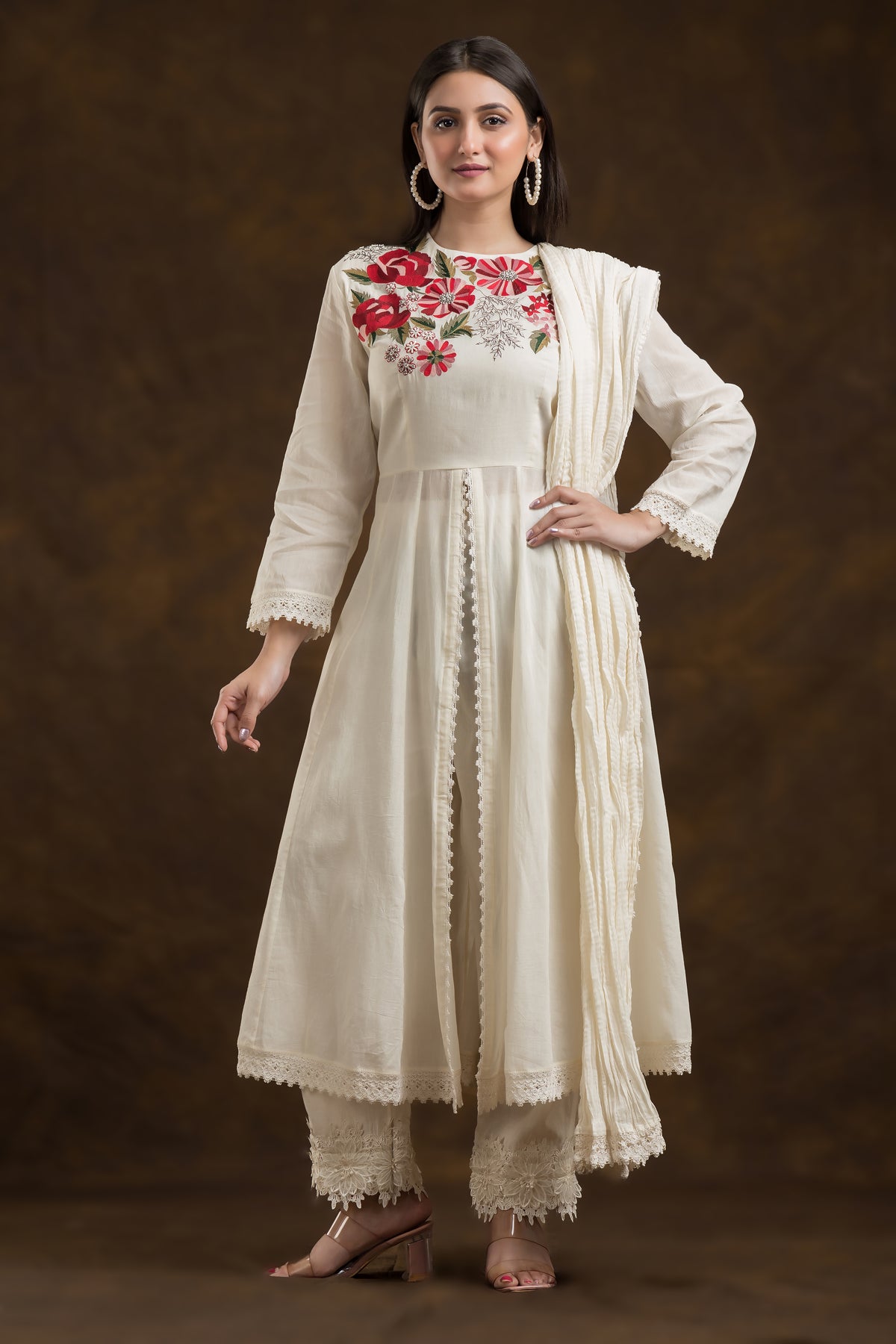 Designer Muslin Kurta-Pant-Dupatta Set