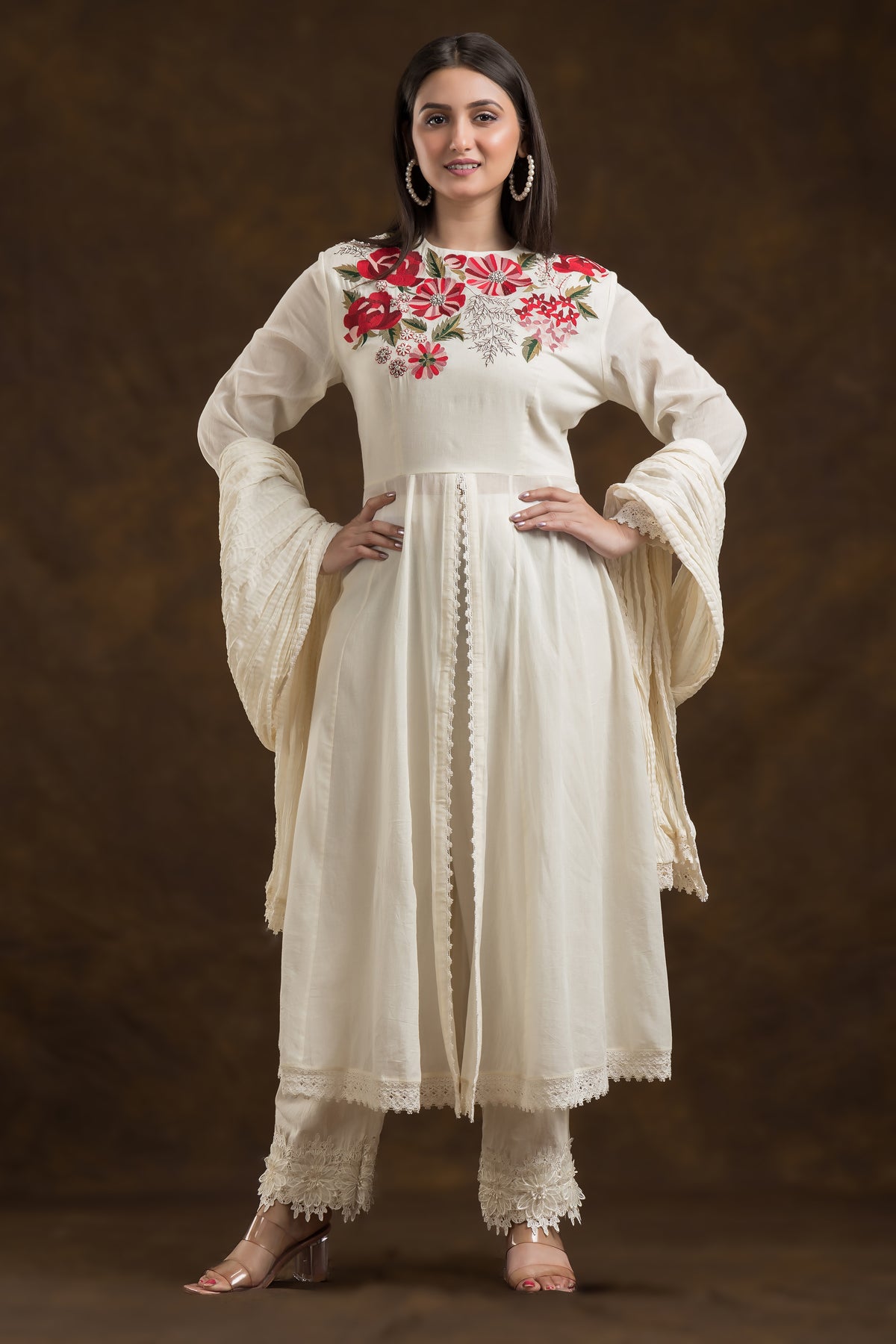 Designer Muslin Kurta-Pant-Dupatta Set