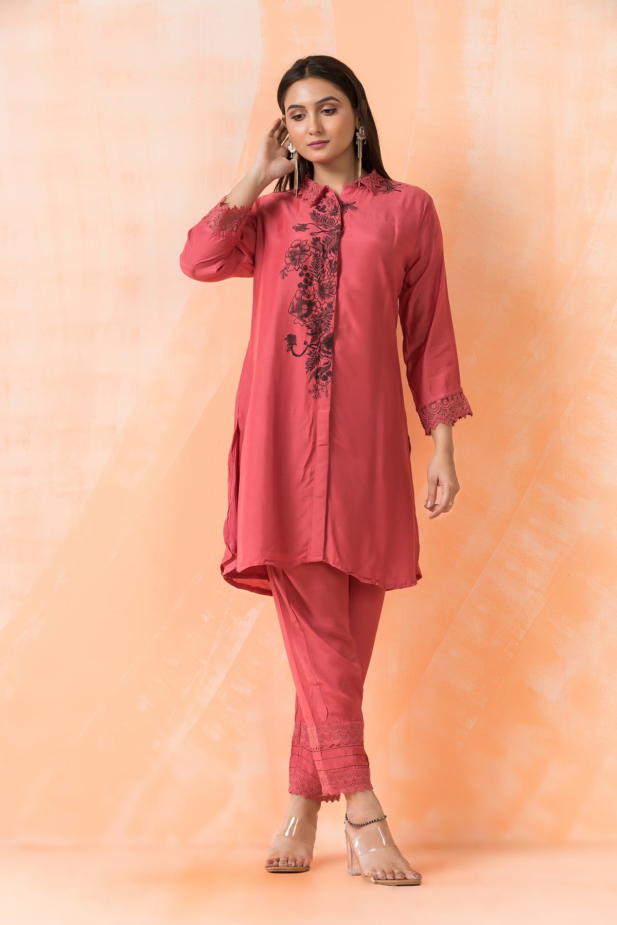 Designer Hand Painted Camric Kurta-Pant Set