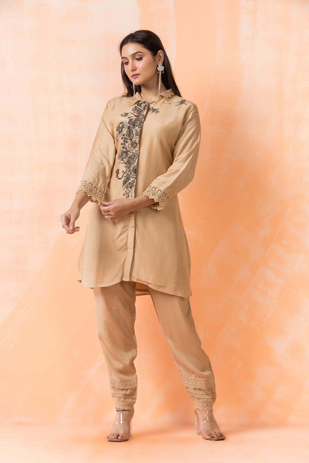 Designer Hand Painted Camric Kurta-Pant Set
