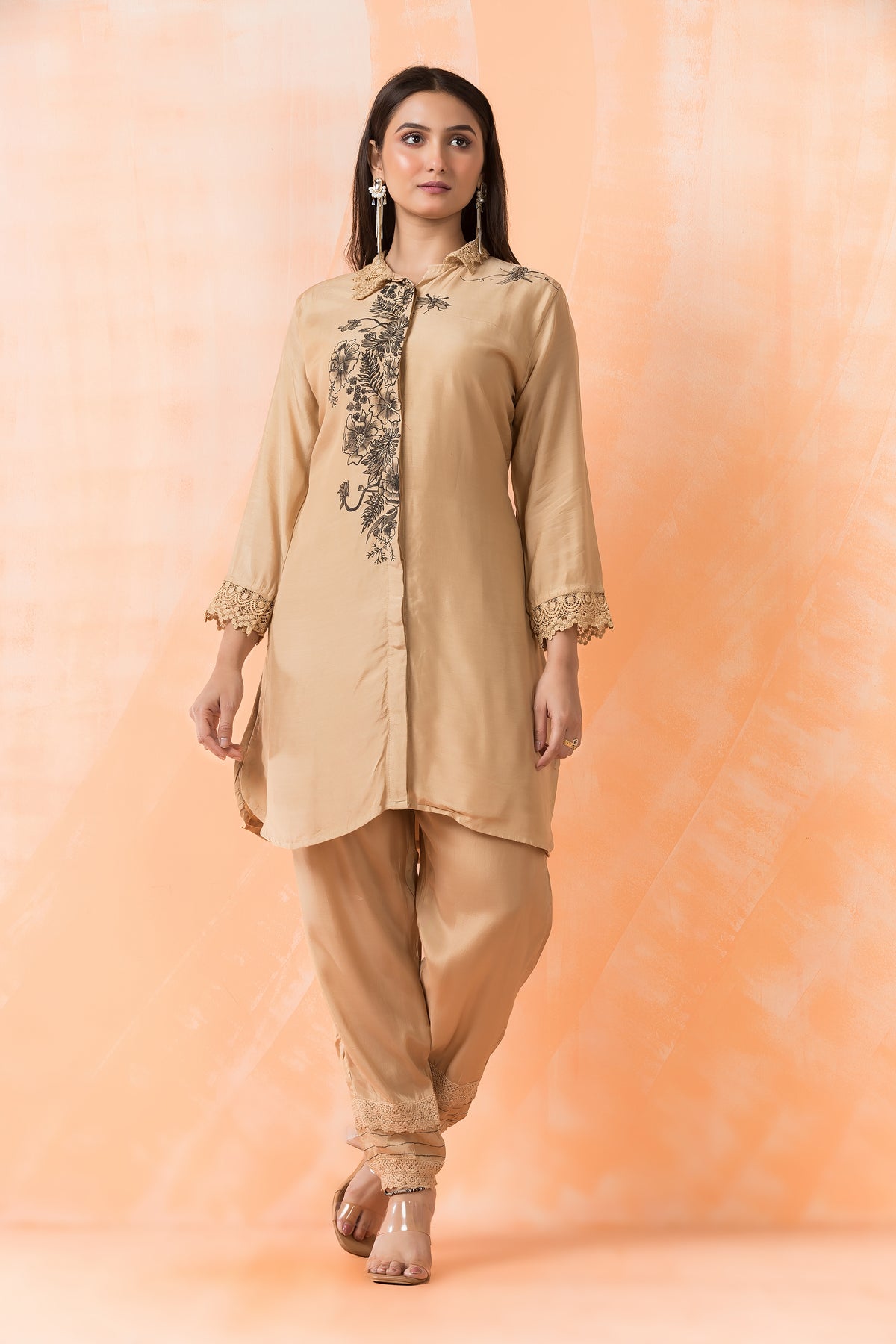 Designer Hand Painted Camric Kurta-Pant Set