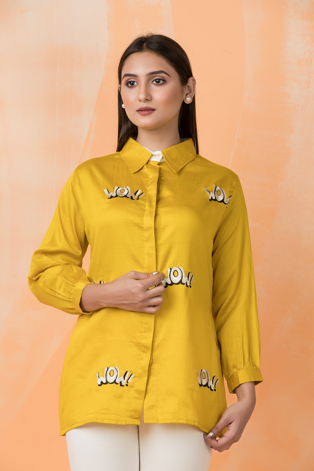 Sacred Suta Embroidered Shirt Collar Top