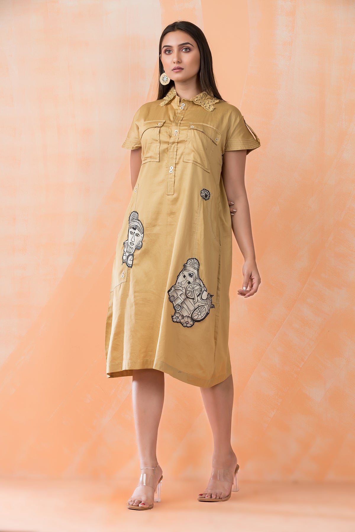 Knee Length Designer Patchwork Dress