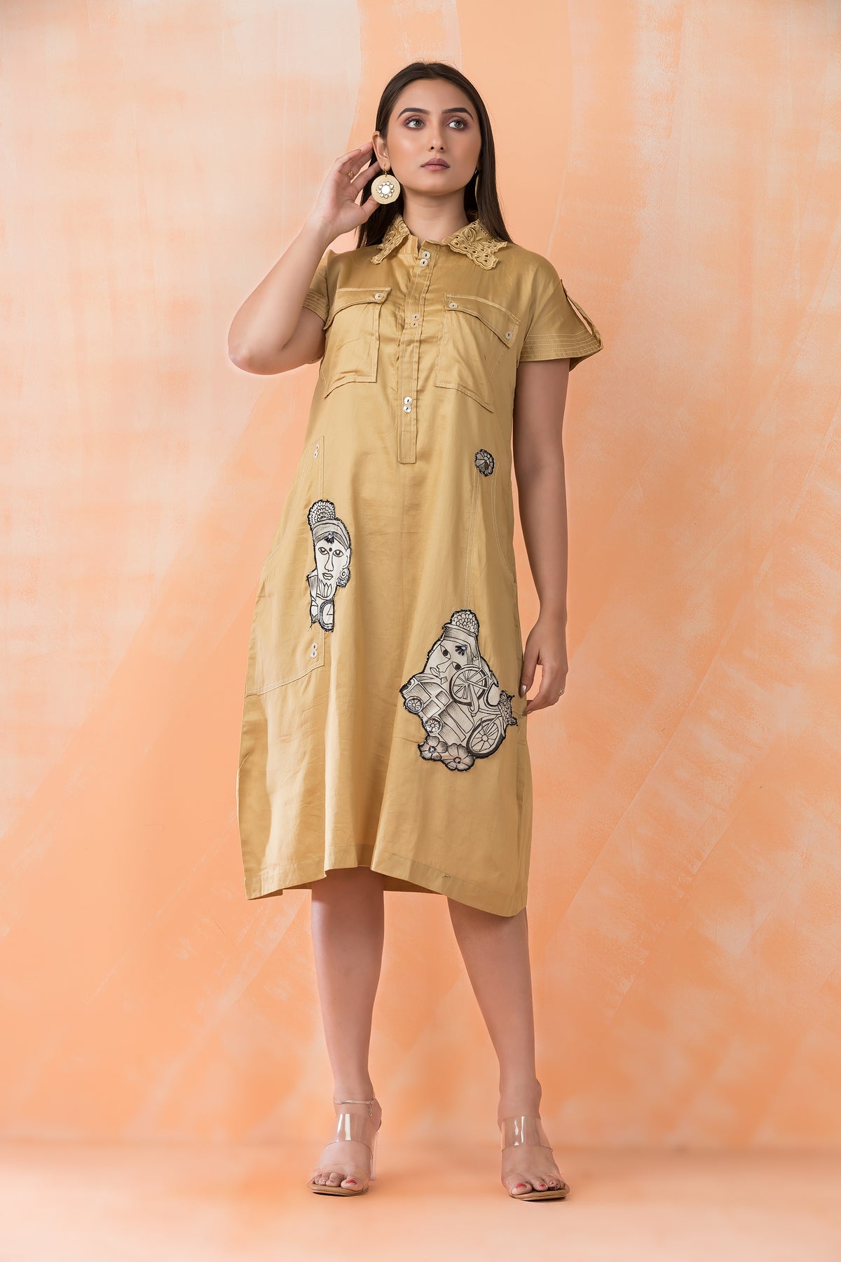 Knee Length Designer Patchwork Dress