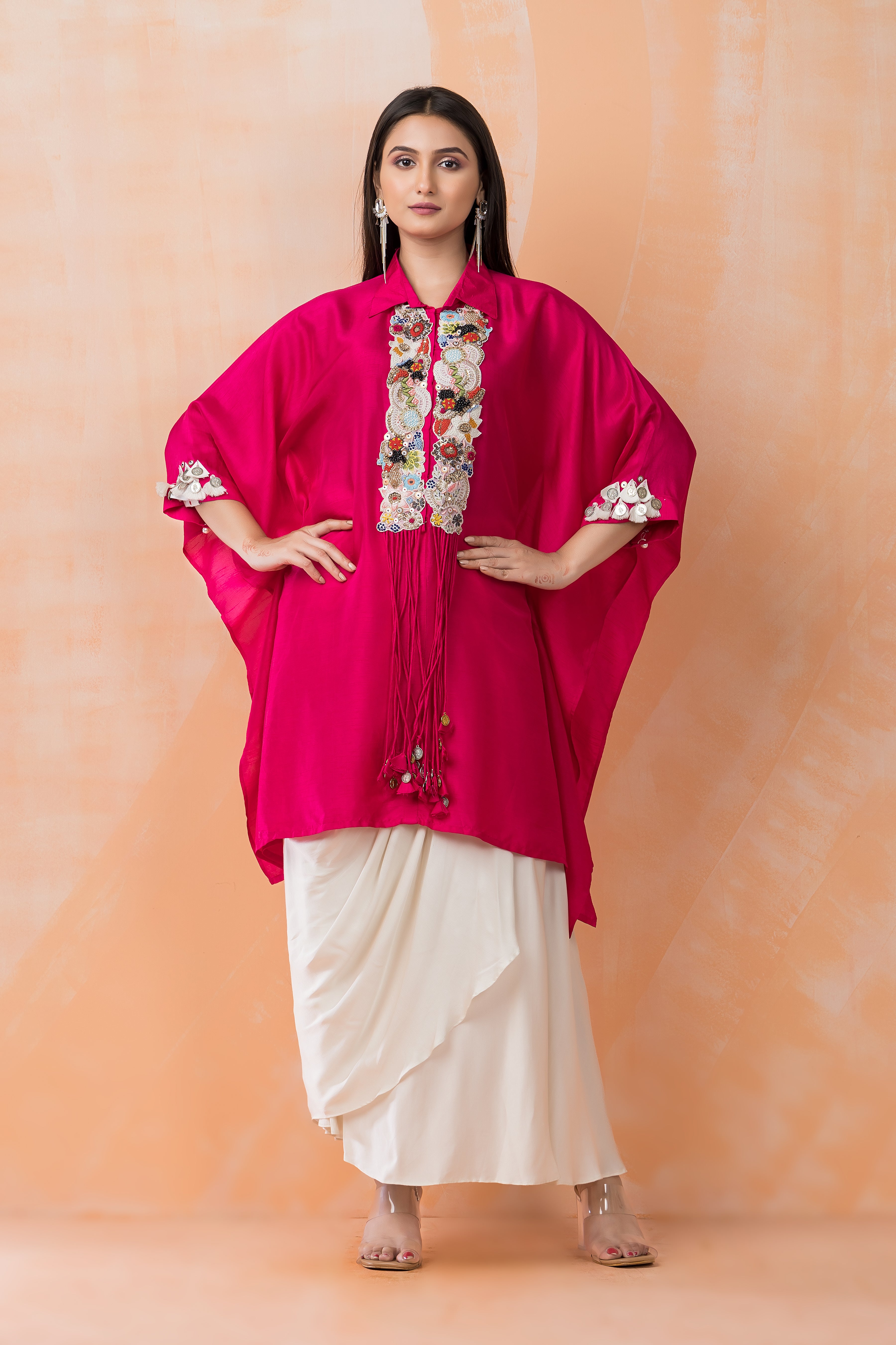 Kaftan Style Designer Dress paired with Stylish Skirt– Sacred Suta Kaftan Style Designer Dress paired with Stylish Skirt– Sacred Suta
