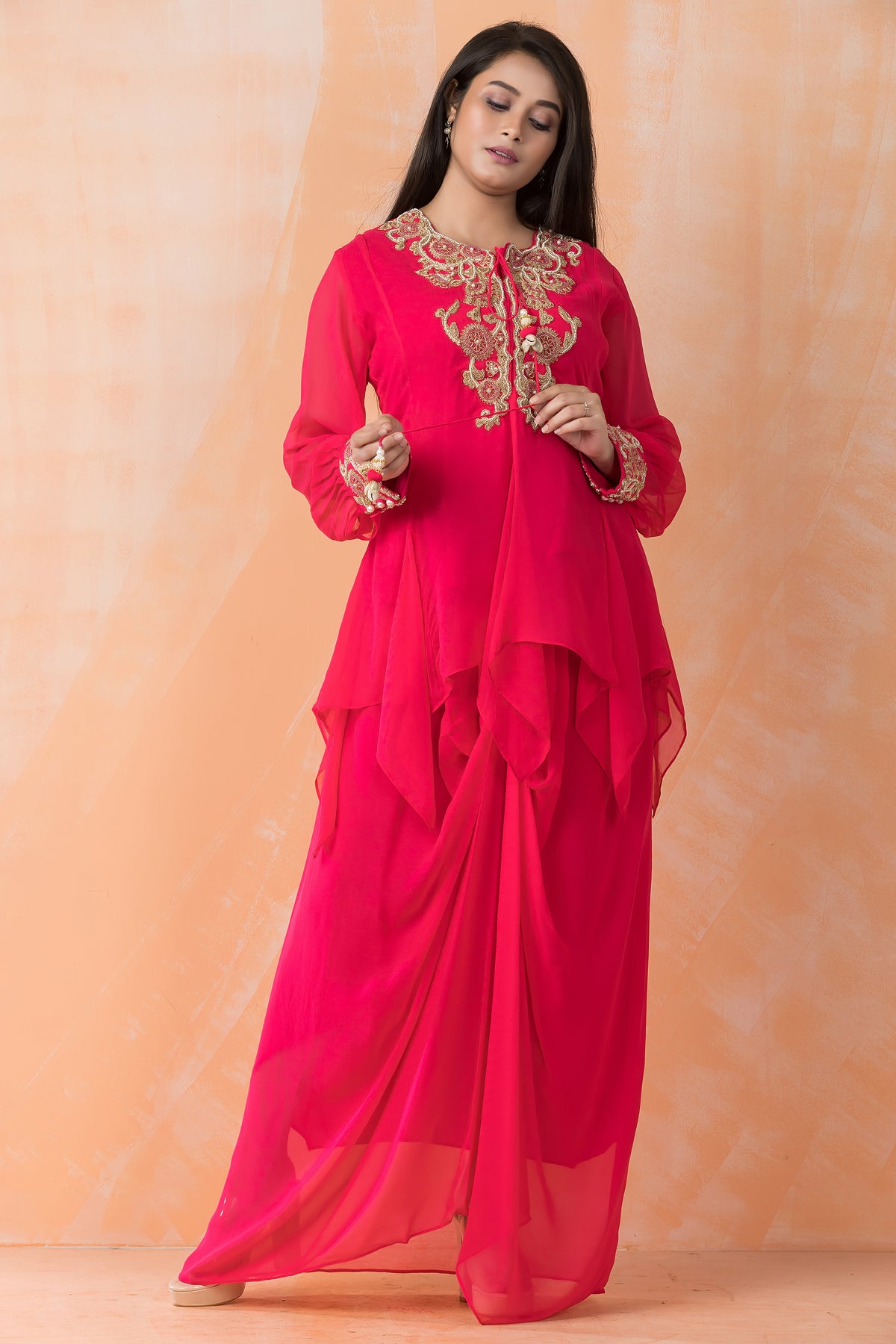 Stylish Georgette top and Dhoti Set