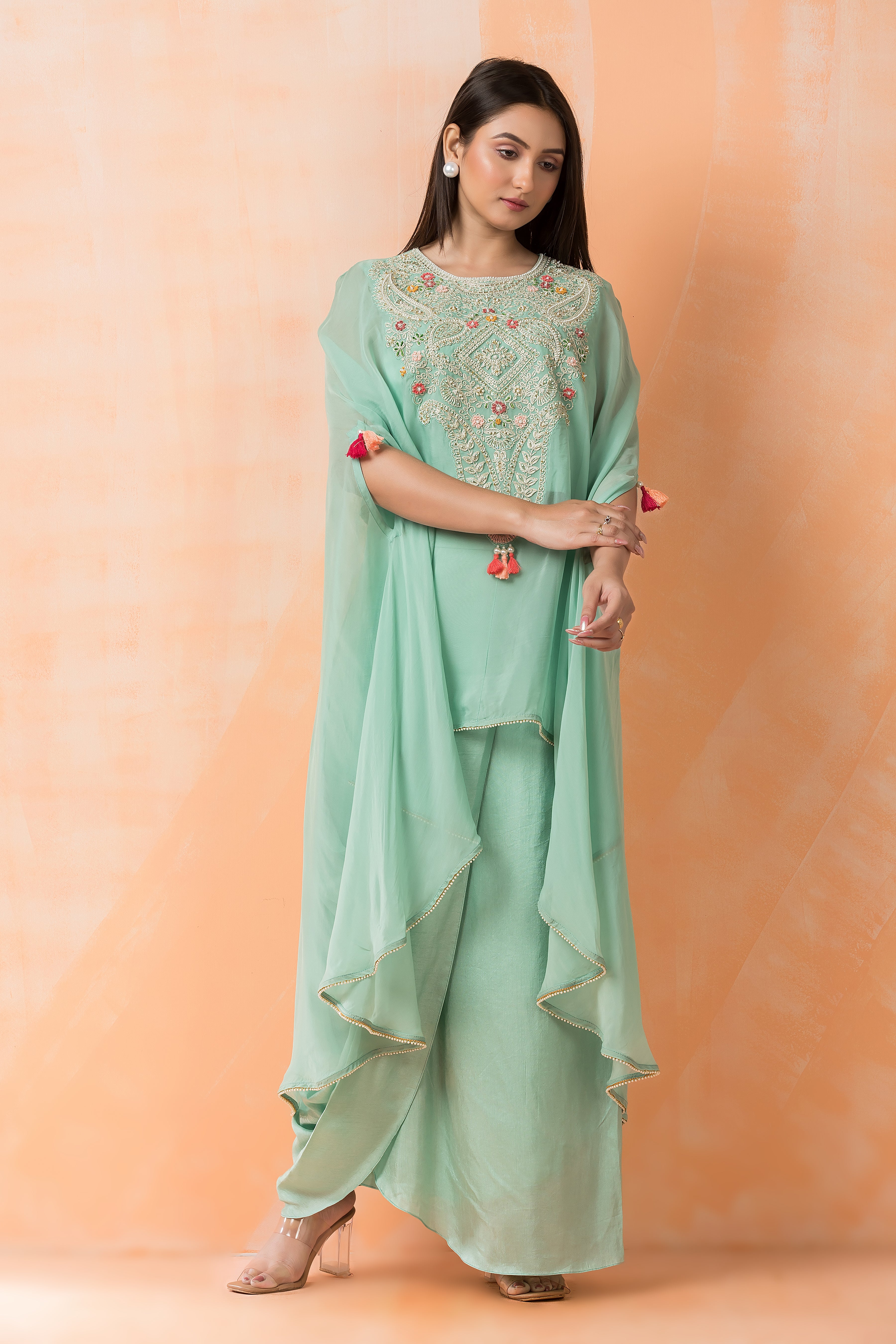 silk dhoti dress for women Pink Satin Silk Embroidered Dhoti Style Crop Top Suit