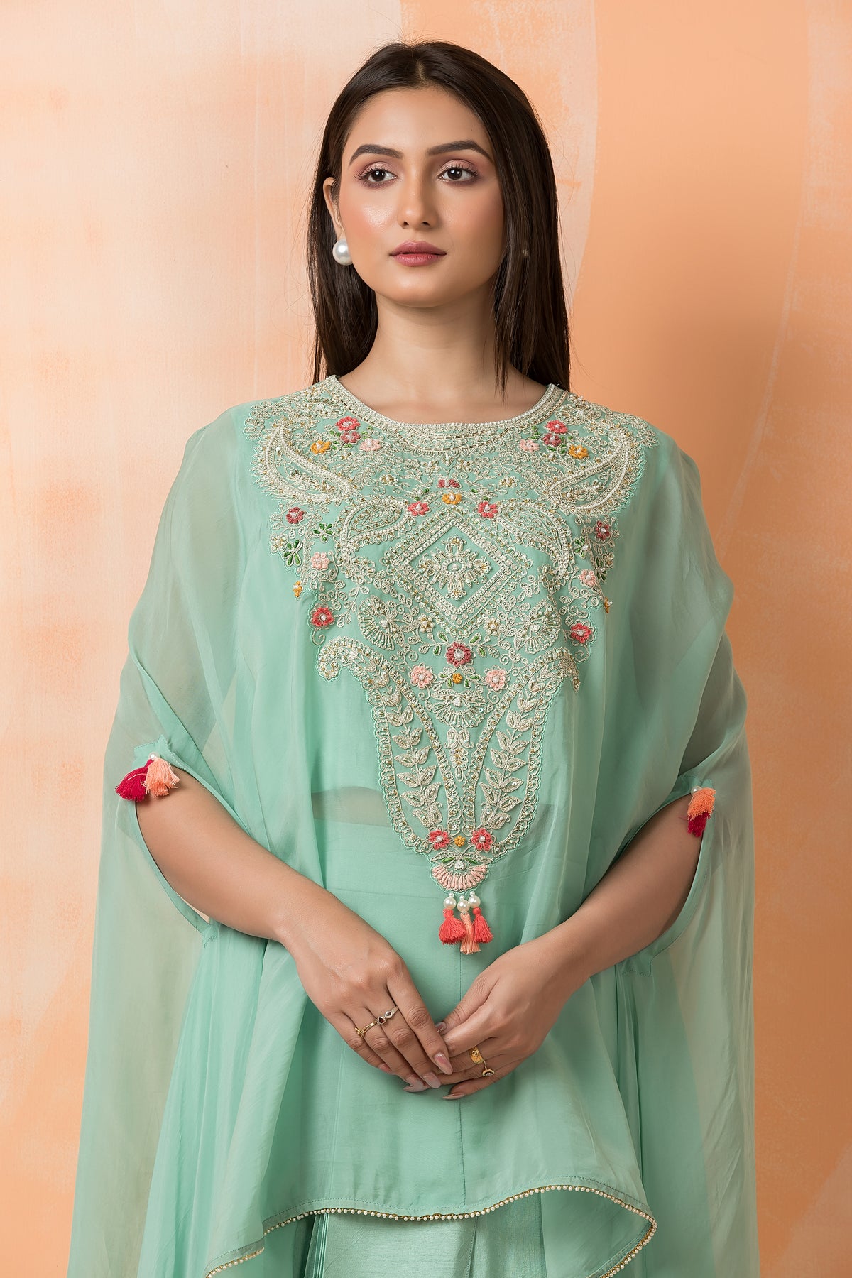 Dola Silk Dhoti and organza top; Indo-western dress