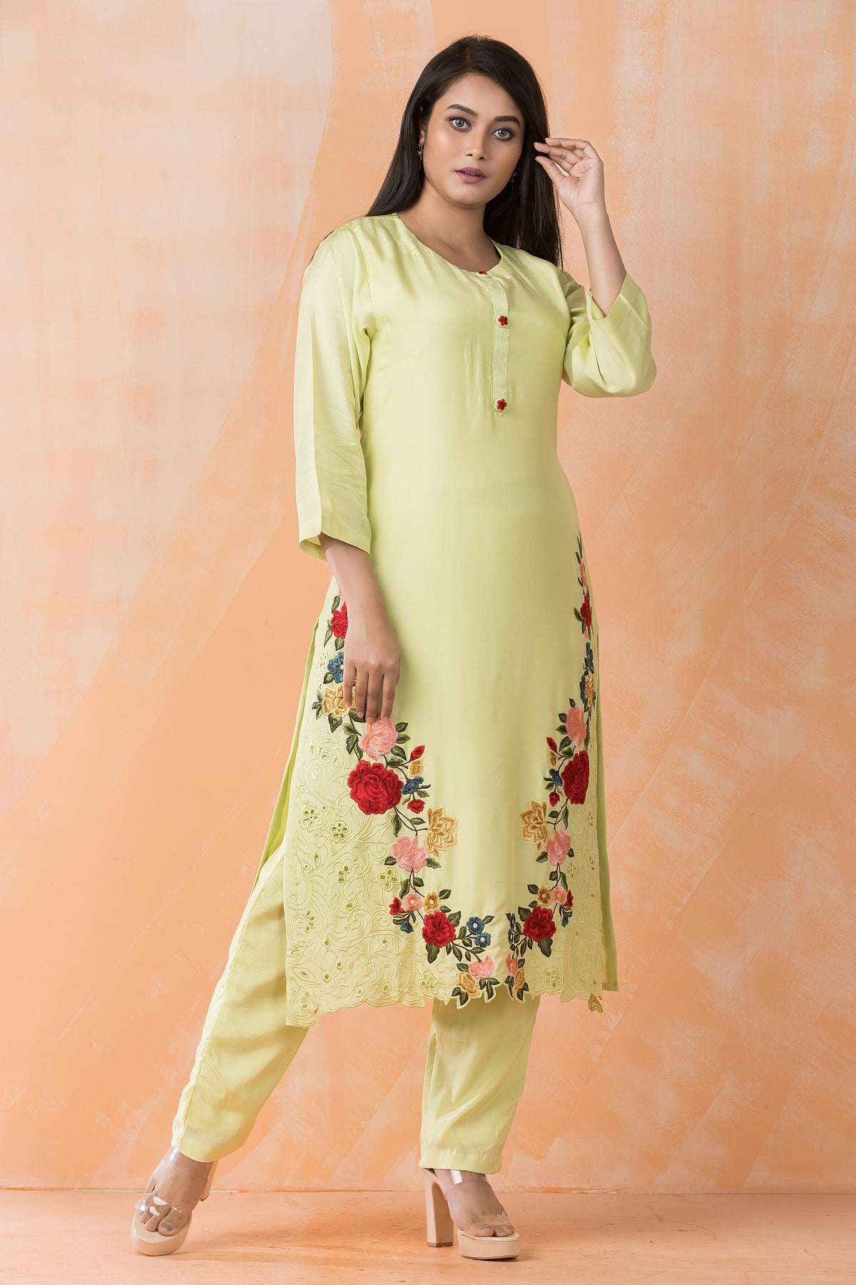 Embroidered Muslin Kurta Pant Set