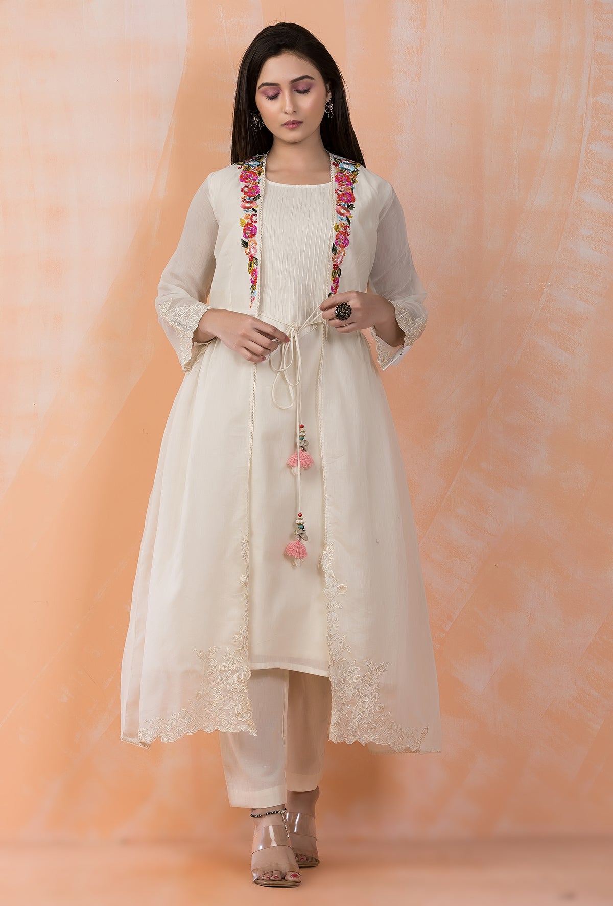 Designer Cotton Kurta pant set in Mul Chanderi