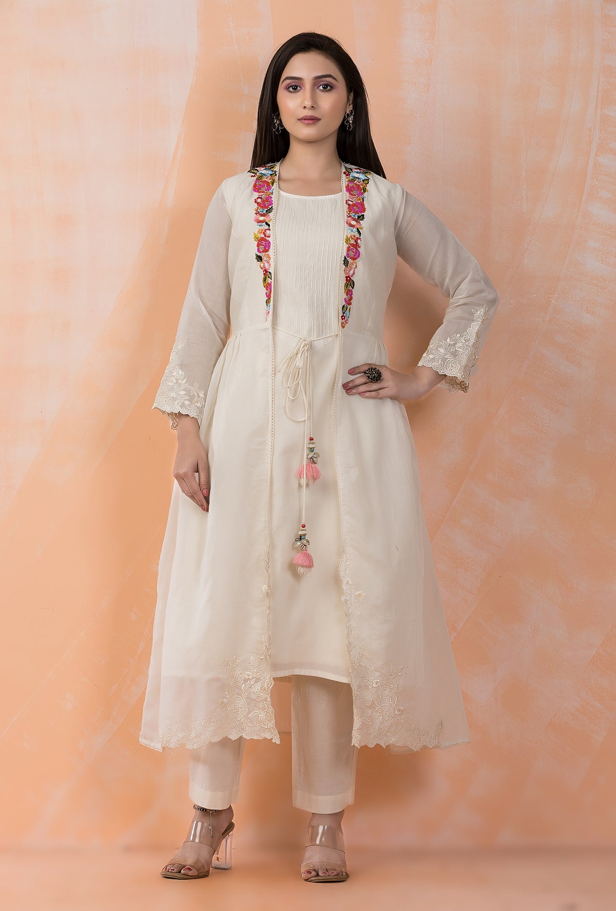 Designer Cotton Kurta pant set in Mul Chanderi