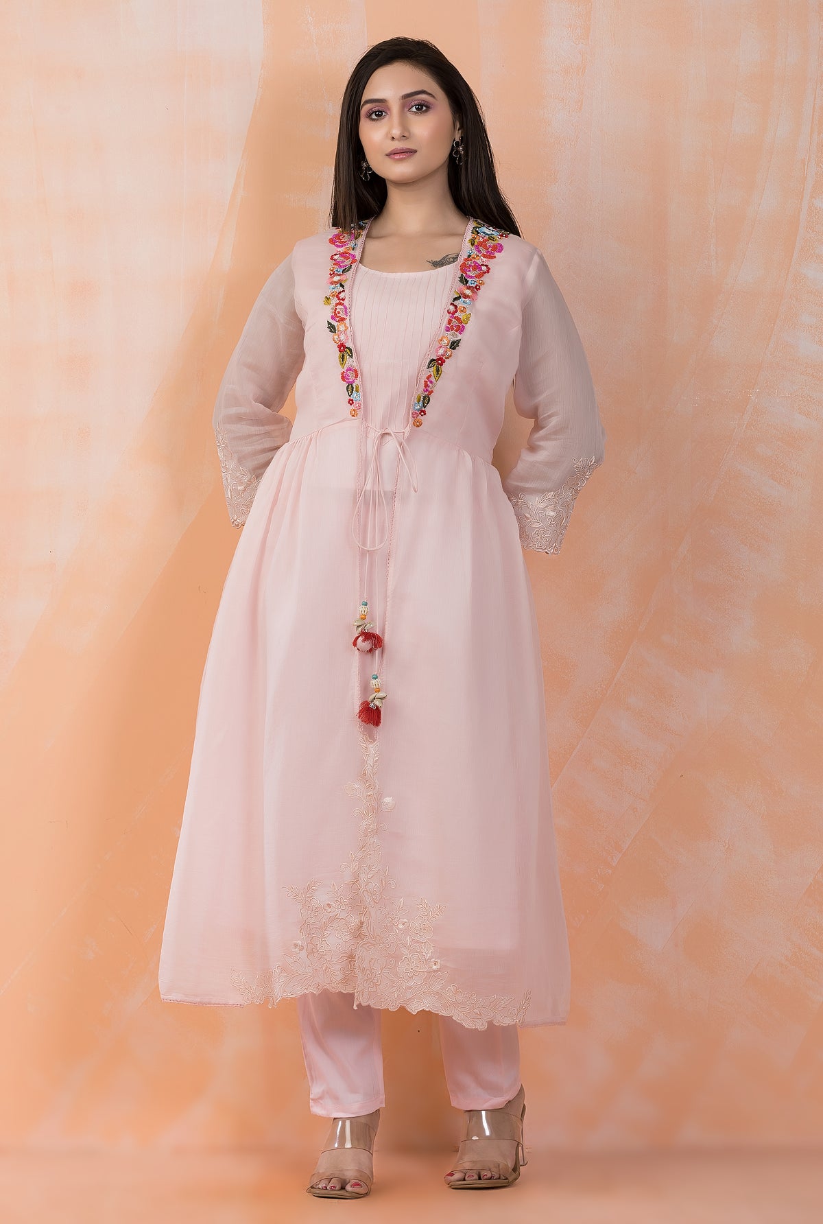 Designer Cotton Kurta pant set in Mul Chanderi