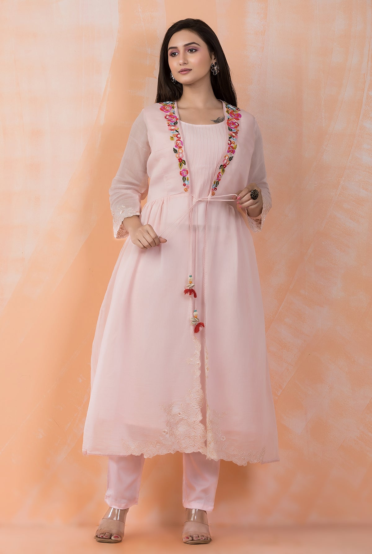 Designer Cotton Kurta pant set in Mul Chanderi