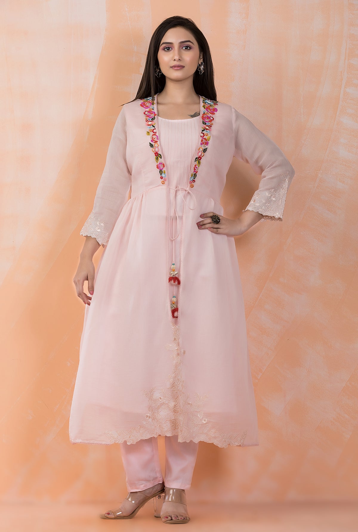 Designer Cotton Kurta pant set in Mul Chanderi