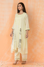 Hand painted Mulmul Kurta Pant Jacket set