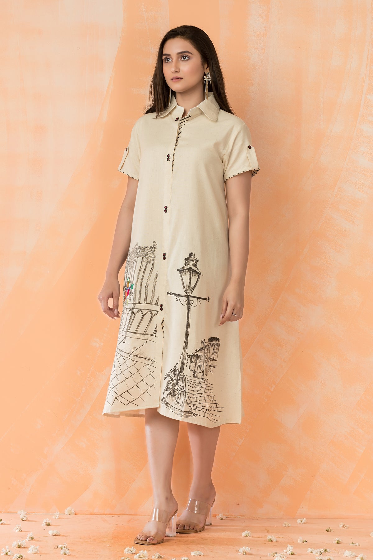 Knee Length Hand Painted Designer Dress