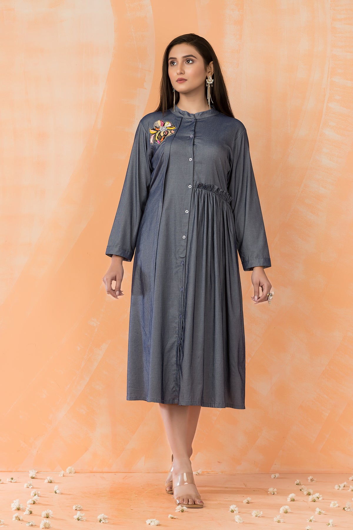 Navy blue Embroidered Dress