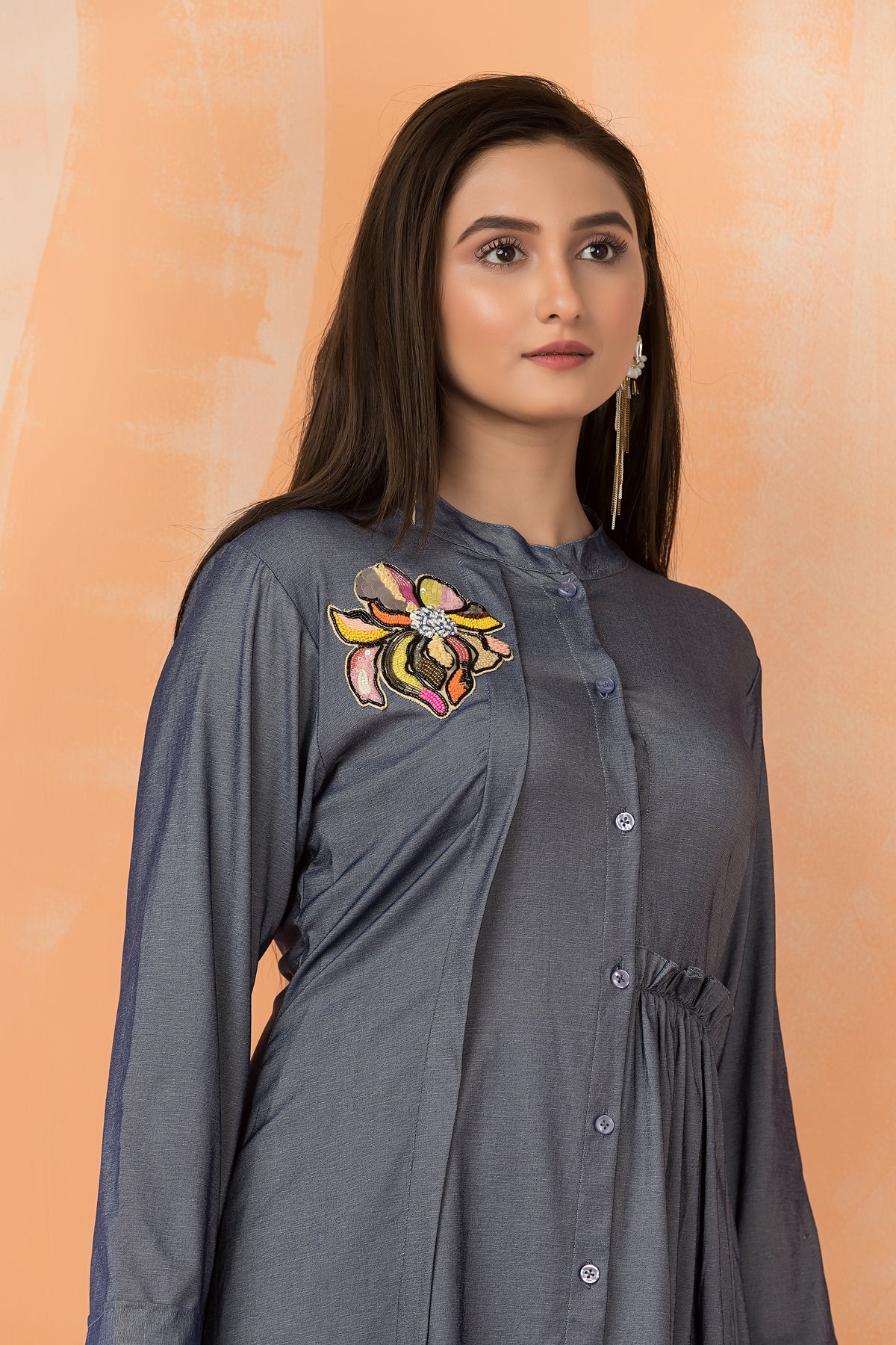 Navy blue Embroidered Dress