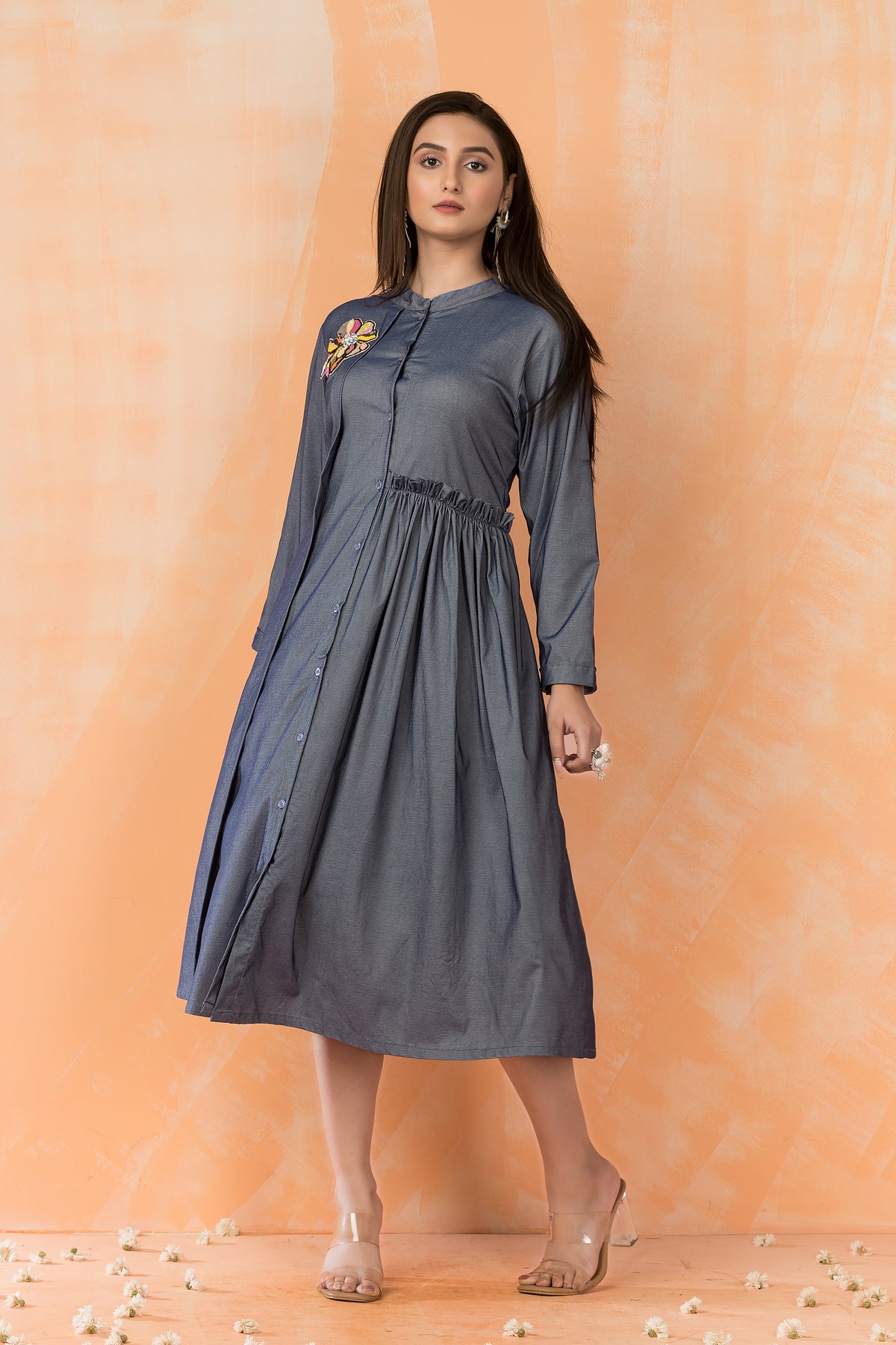 Navy blue Embroidered Dress