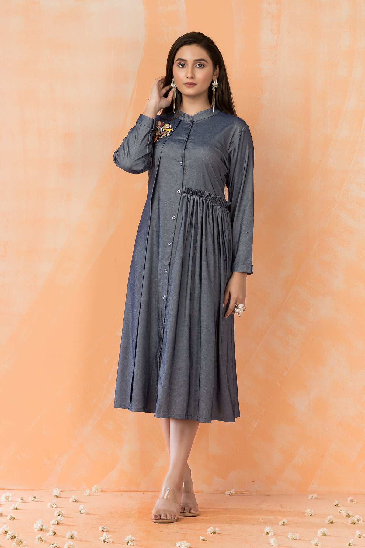 Navy blue Embroidered Dress