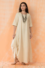 Cowl Drape Cotton Gown with Neckpiece