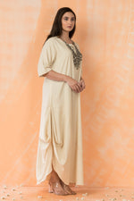 Cowl Drape Cotton Gown with Neckpiece