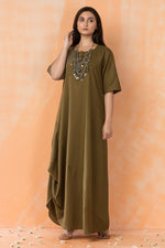 Cowl Drape Cotton Gown with Neckpiece