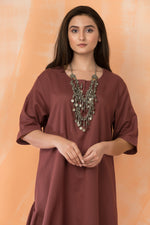 Cowl Drape Cotton Gown with Neckpiece