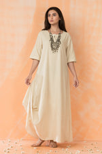 Cowl Drape Cotton Gown with Neckpiece