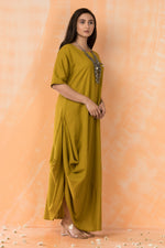 Cowl Drape Cotton Gown with Neckpiece