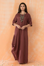 Cowl Drape Cotton Gown with Neckpiece