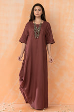 Cowl Drape Cotton Gown with Neckpiece