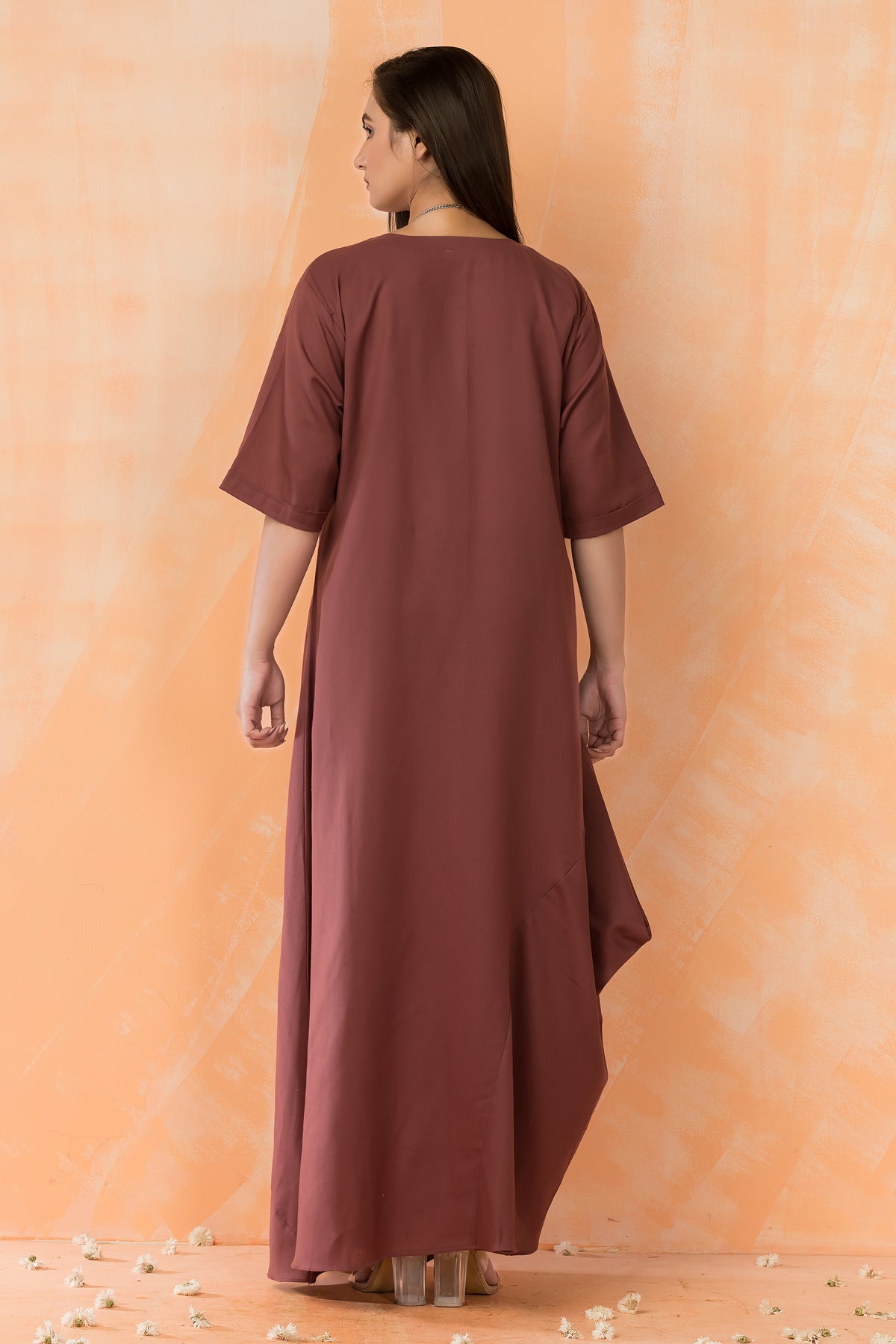 Cowl Drape Cotton Gown with Neckpiece