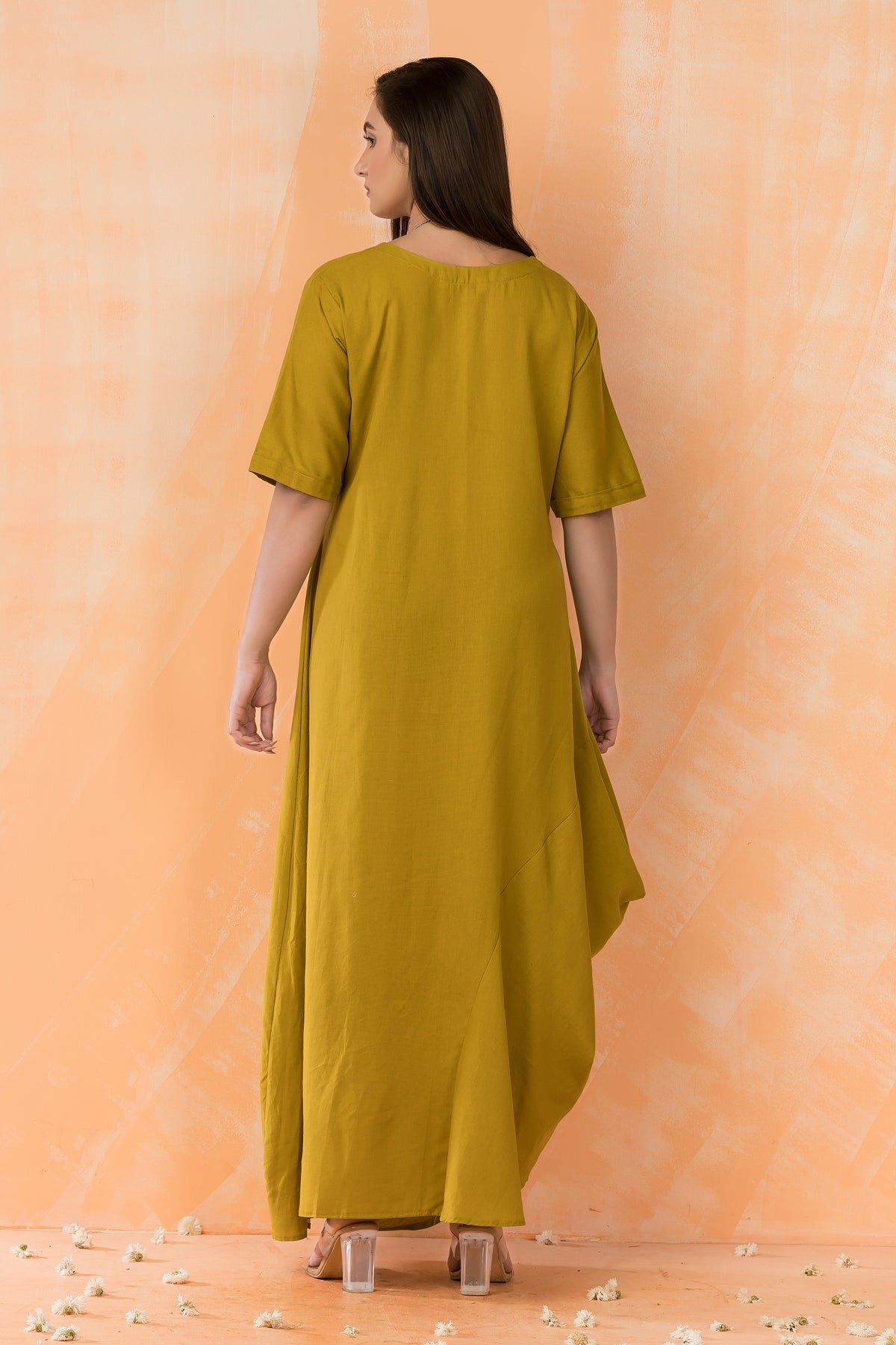 Cowl Drape Cotton Gown with Neckpiece