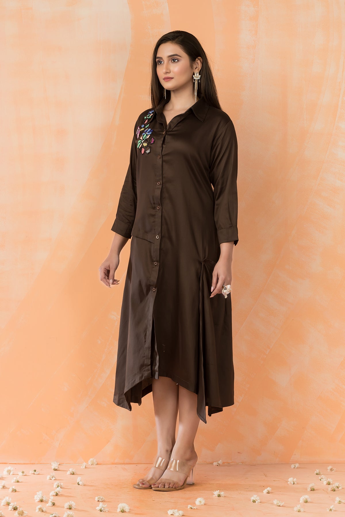 Asymmertric Floral Embroidered Dress