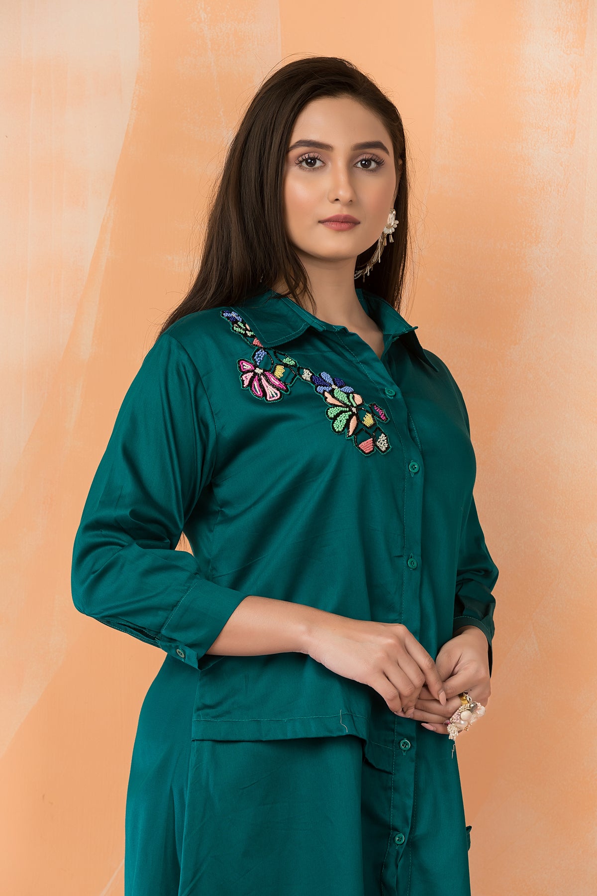 Asymmertric Floral Embroidered Dress