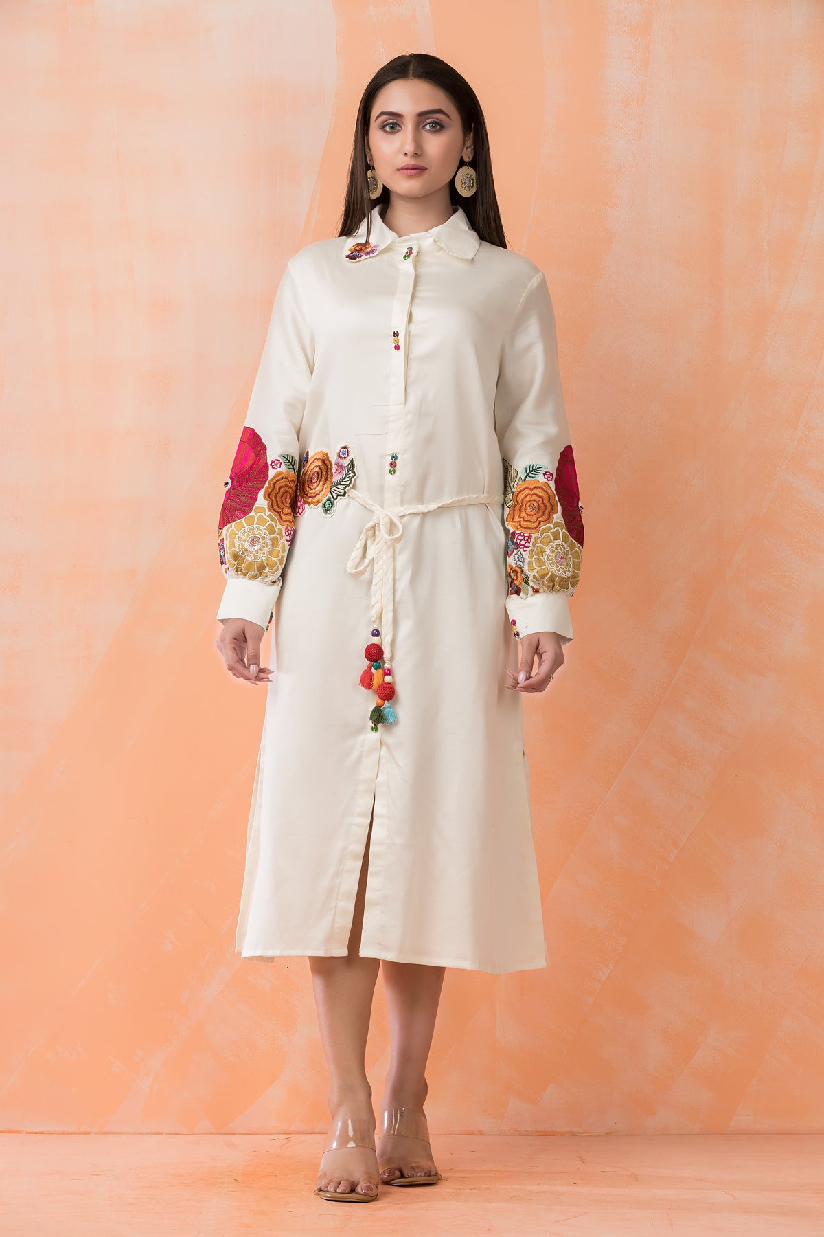 Knee Length Designer Dress with Balloon Sleeves