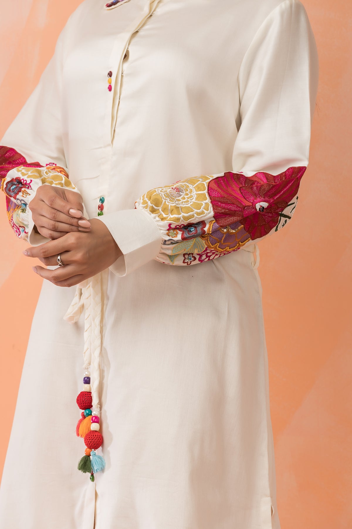 Knee Length Designer Dress with Balloon Sleeves