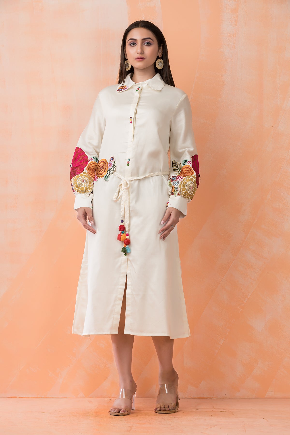 Knee Length Designer Dress with Balloon Sleeves