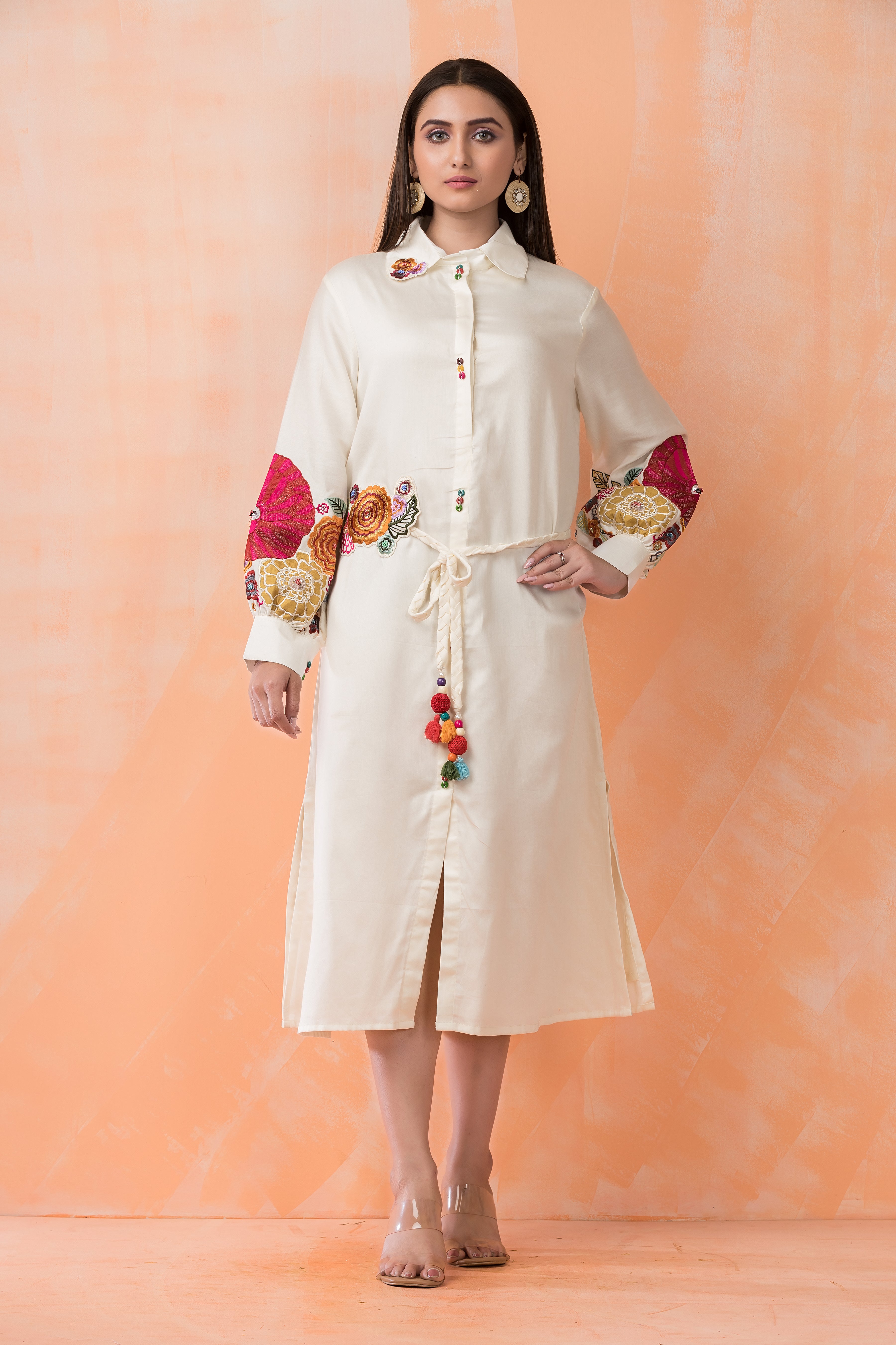 Knee Length Designer Dress with Balloon Sleeves Sacred Suta Knee Length Designer Dress with Balloon Sleeves Sacred Suta