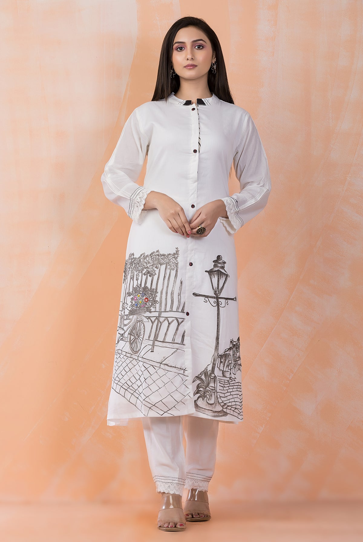 Hand Painted Mulmul Kurta Pant Set