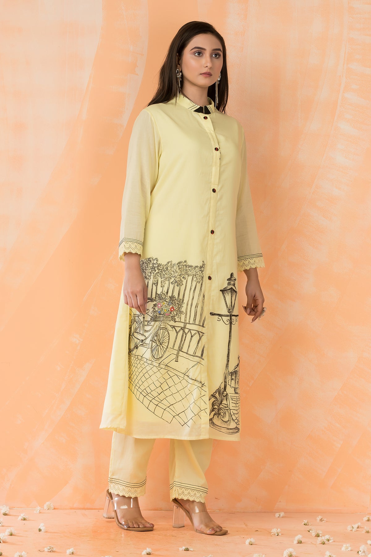 Hand Painted Mulmul Kurta Pant Set